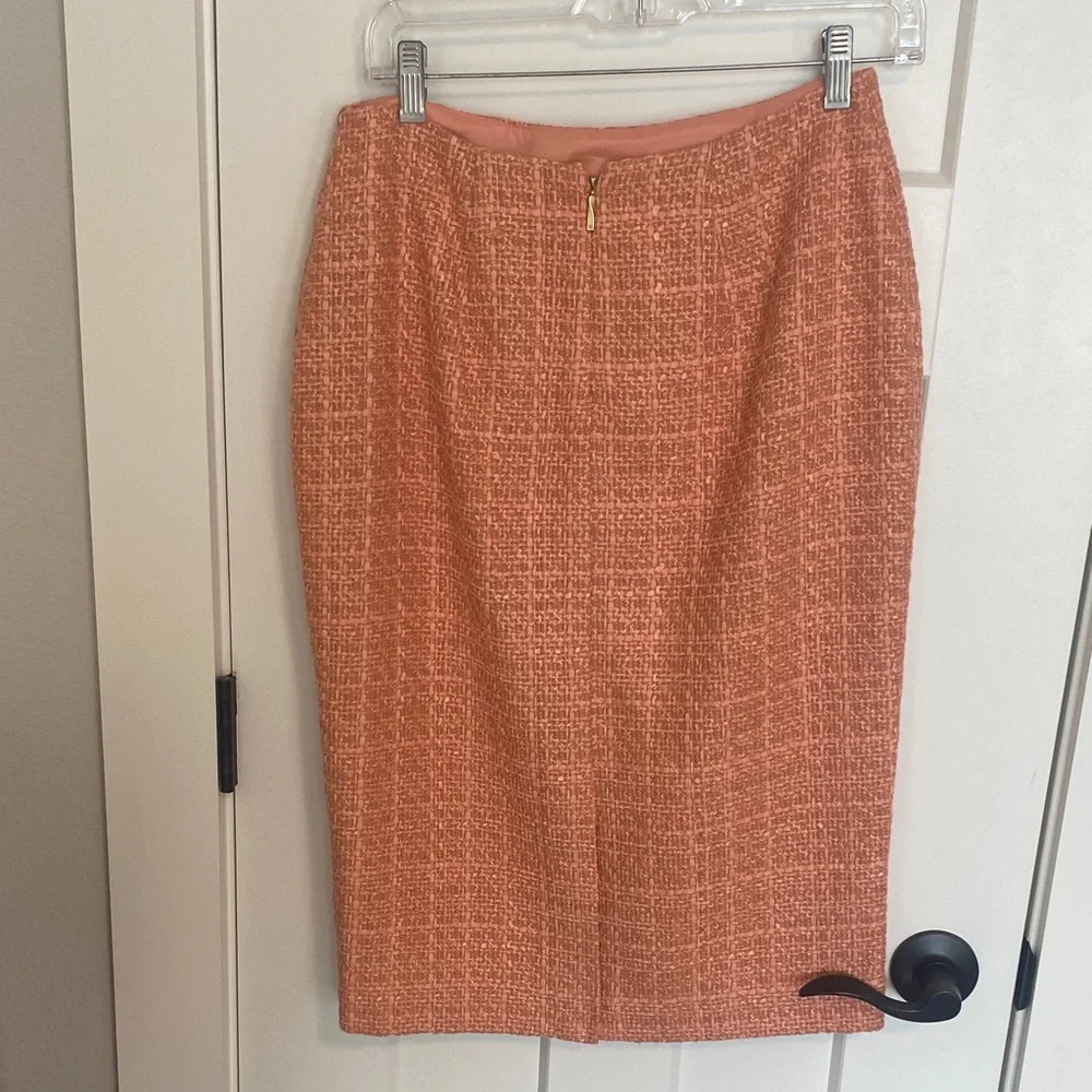 Donna Karan Textured Orange Pencil Skirt